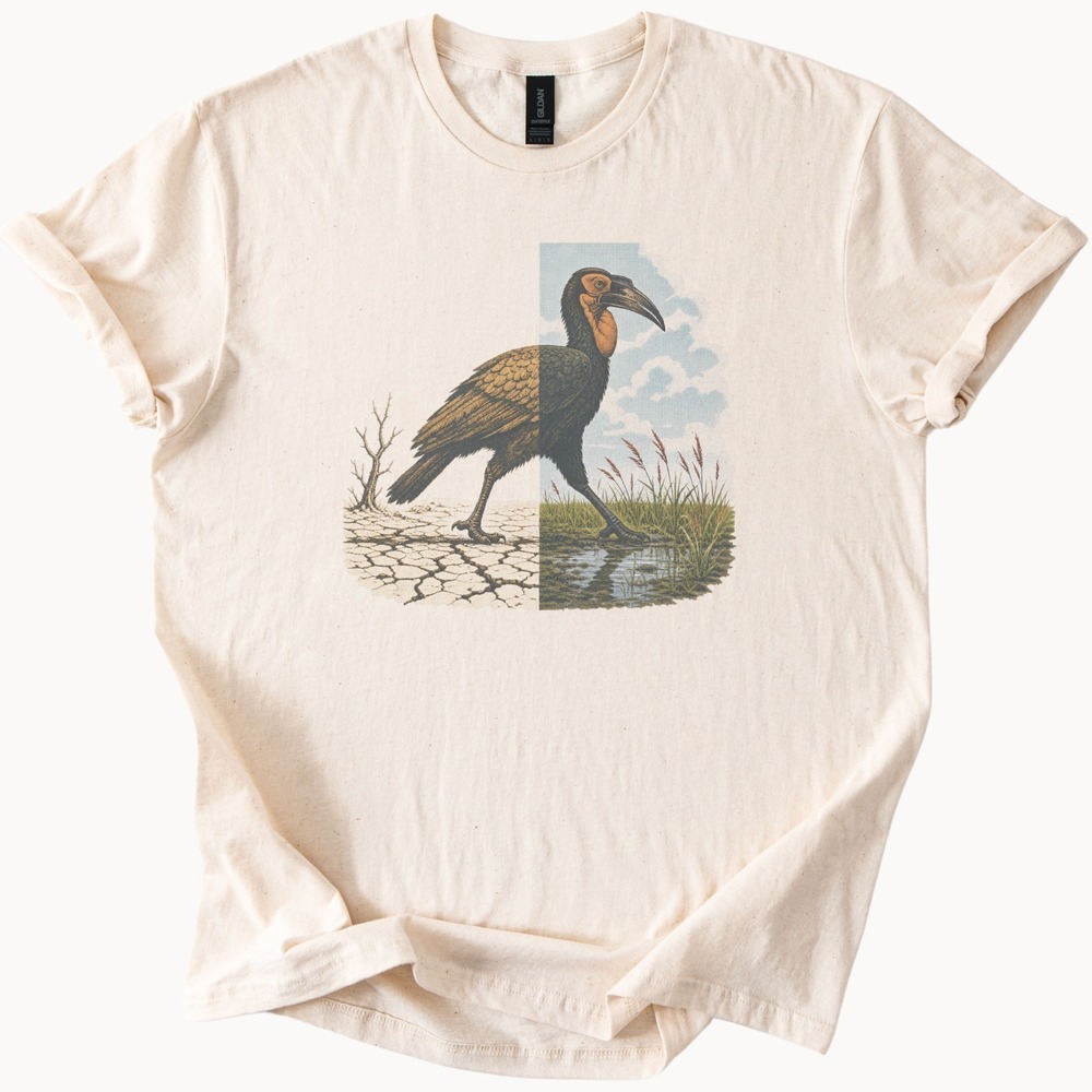 Ground Hornbill Crossing Between Drought and Wetland Tee